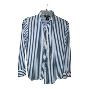 Lauren Ralph Lauren Blue and White Striped Button Down Shirt
